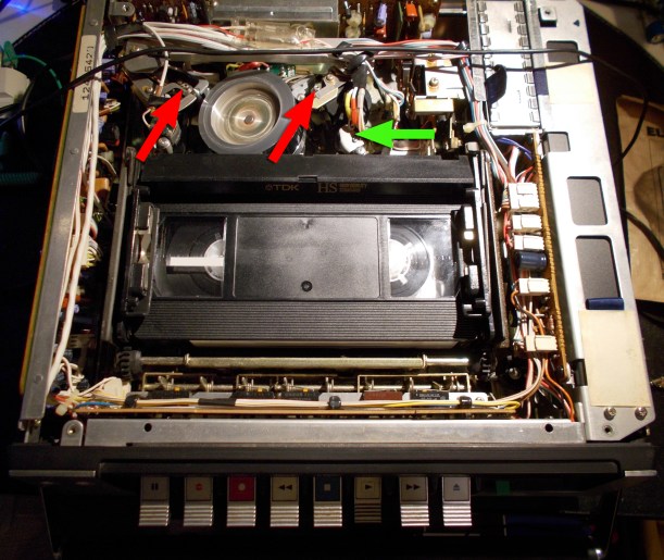 Reglaje de las guías (en rojo) y el cabezal de CTL (en verde)