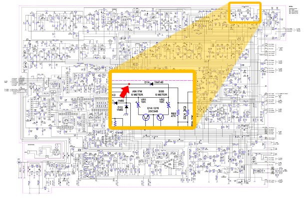 Esquema y punto de conexión S-Meter (Click para agrandar)