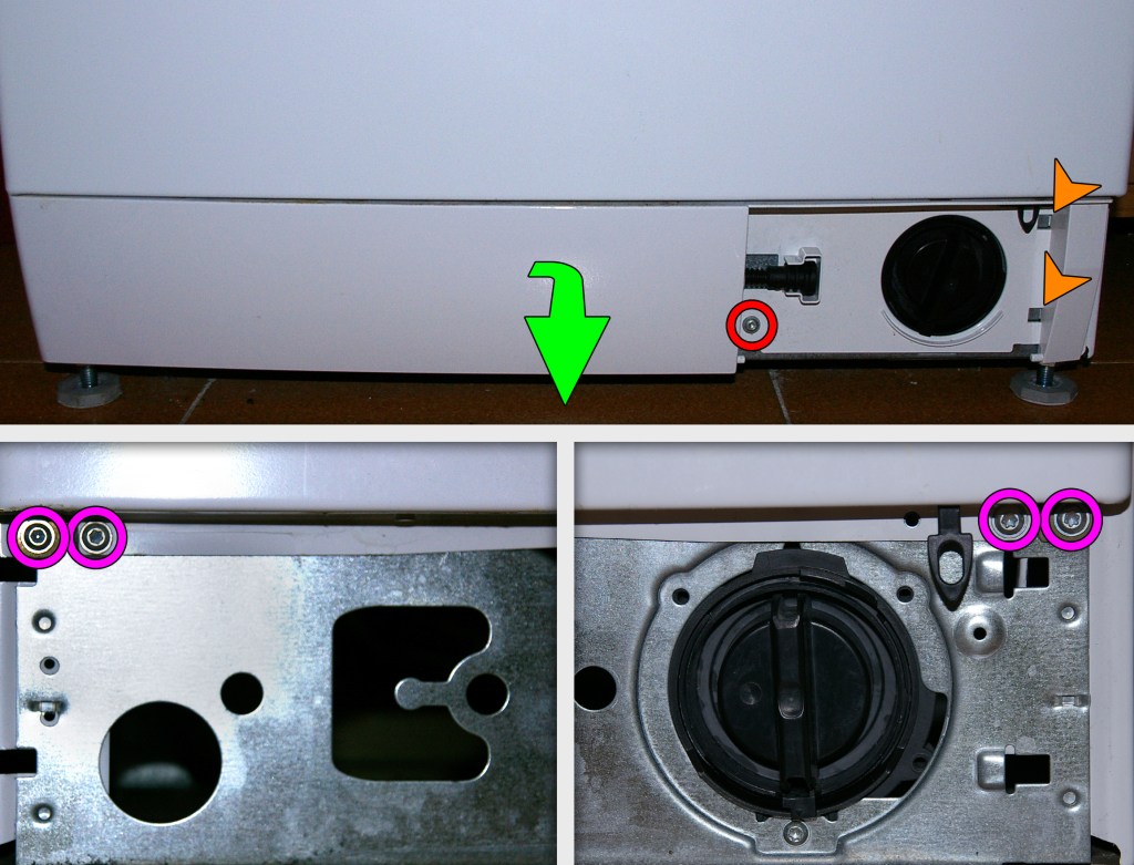 Extracción de los tornillos del panel frontal bajo el zócalo