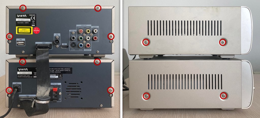 Tornillos a retirar para abrir el equipo