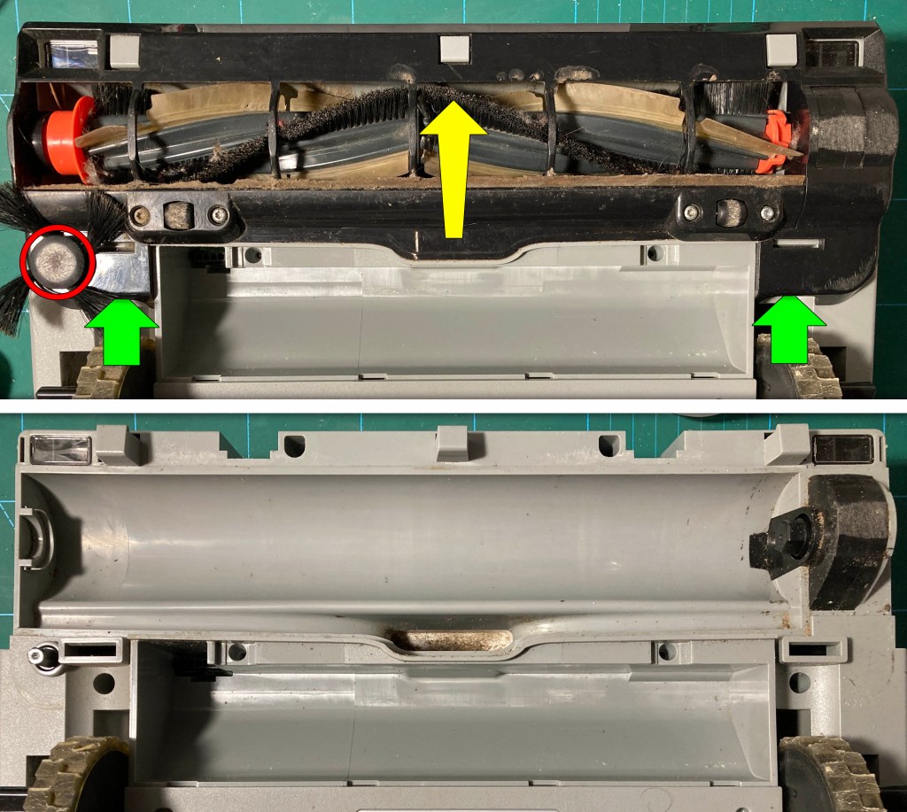 Extracción del cepillo lateral y el rodillo principal